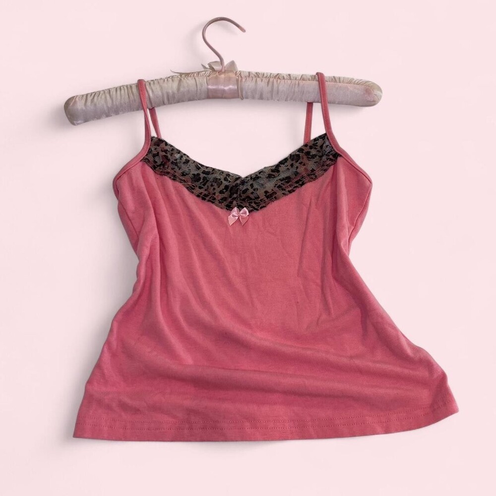 Women's Pink Cami With Lace Detail & Bow Fairy Core
